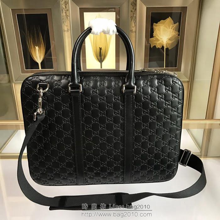 GUCCI 古馳男包 新款 451169 黑色 牛皮壓花 男士公事包 Gucci男手提包